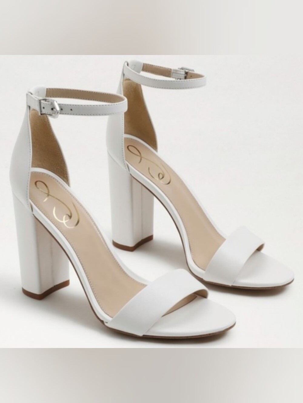 NWB Sam Edelman YARO White Leather w/Ankle Strap Block Heels IN BOX Womens Sz 10